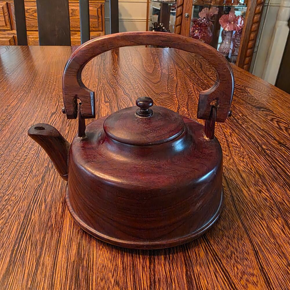 Hand turned Costa Rica Teak Wood Teapot Vintage Rustic Country Ranch Decor